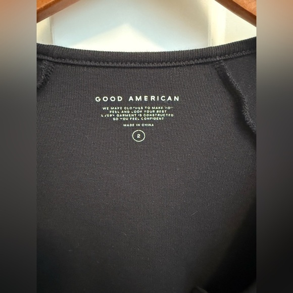Good American Bodysuit Black Micro Rib Snap Button Long Sleeve - Picture 3 of 9